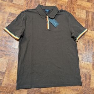 Ben Sherman NWT Dark Brown Striped Retro Classic Button Up Men's Polo Medium